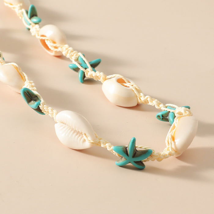 Wholesale Necklace Shell Adjustable Braided Bracelet Anklet Set MOQ≥6 JDC-NE-XLH005