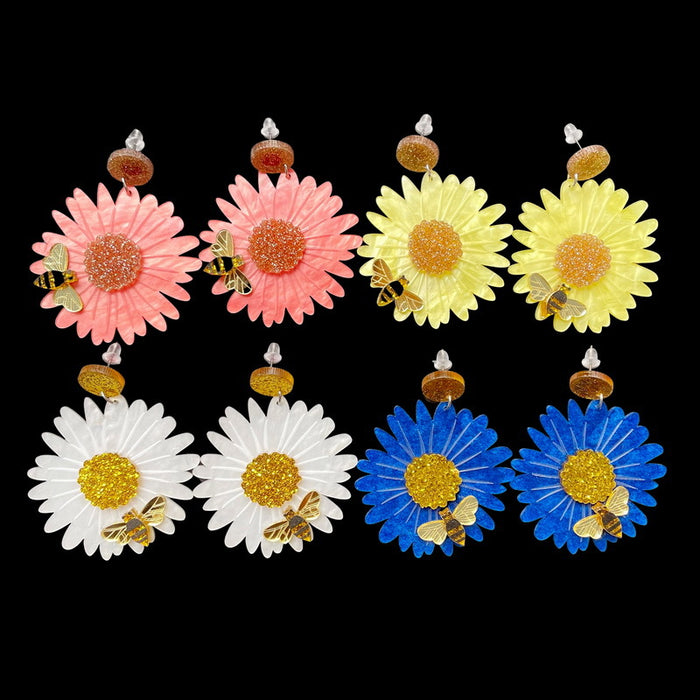 Wholesale Earrings Acrylic Sunflower Chrysanthemum Bee MOQ≥2 JDC-ES-XUEP050