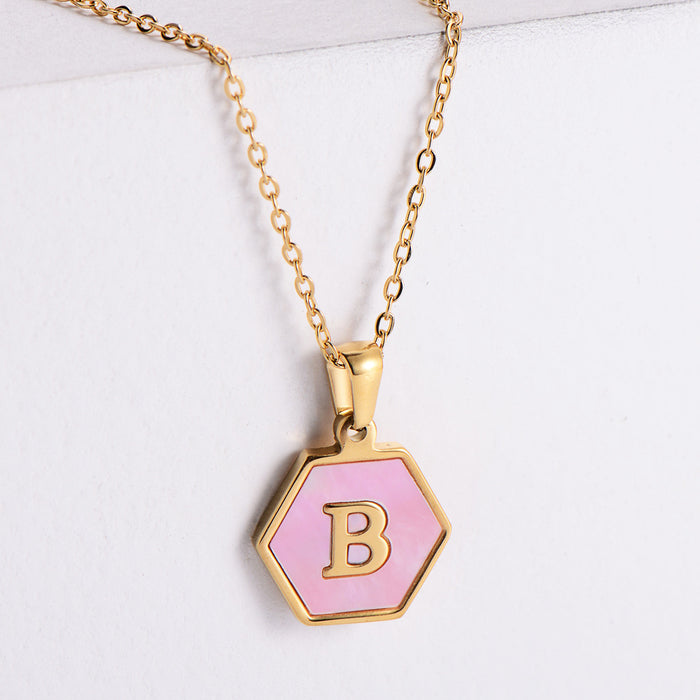 Jewelry WholesaleWholesale stainless steel hexagon shell letter necklaces JDC-NE-Aimi019 necklaces 爱米 %variant_option1% %variant_option2% %variant_option3%  Factory Price JoyasDeChina Joyas De China