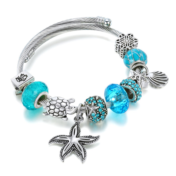 Wholesale Titanium Steel Starfish Turtle DIY Alloy Bead Bracelet JDC-BT-GSPD008