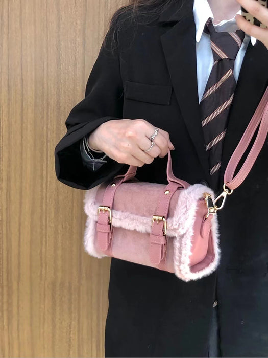 Wholesale Shoulder Bag Leather Fleece Pink Wool Plush Small Square Bag Diagonal JDC-SD-JXF005