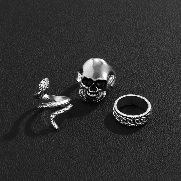 Wholesale Punk Python Skull Alloy Men's Ring Set JDC-RS-LYing004