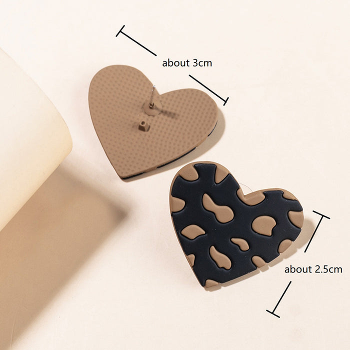 Wholesale Leopard Print Love Metal Stud Earrings Silver Pin MOQ≥3 JDC-ES-XLH014