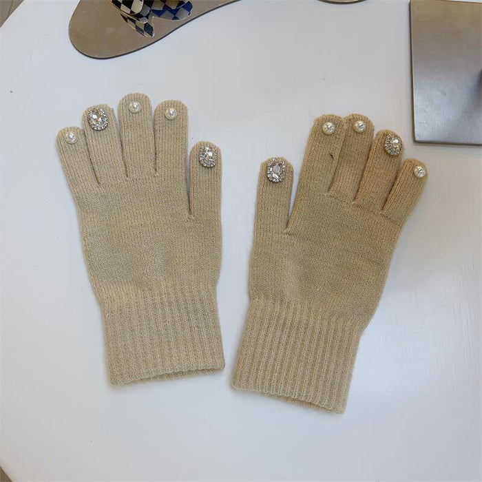 Wholesale Gloves Acrylic Rhinestone Split Finger Cute Knitted Warm JDC-GS-HuiT005