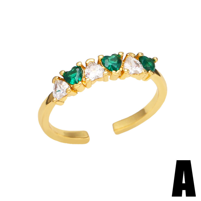 Wholesale Ring Copper Plated 18K Gold Zircon Emerald Adjustable JDC-PREMAS-RS-011