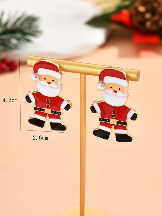 Wholesale Earrings Alloy Enamel Christmas Santa Claus Pearls JDC-ES-ABL005