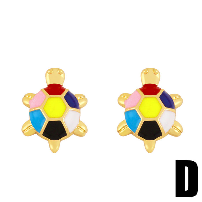 Wholesale Enamel Turtle Copper Plated 18k Gold Stud Earrings JDC-ES-AS101