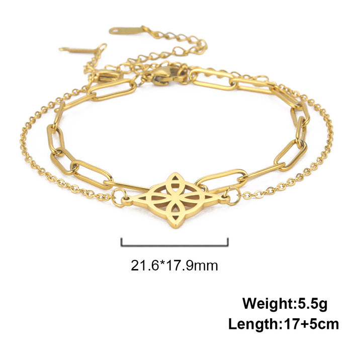 Wholesale Bracelet Stainless Steel Double Layered Wearing Cross Chain Hollow Four-leaf Leaf JDC-BT-QiJu003