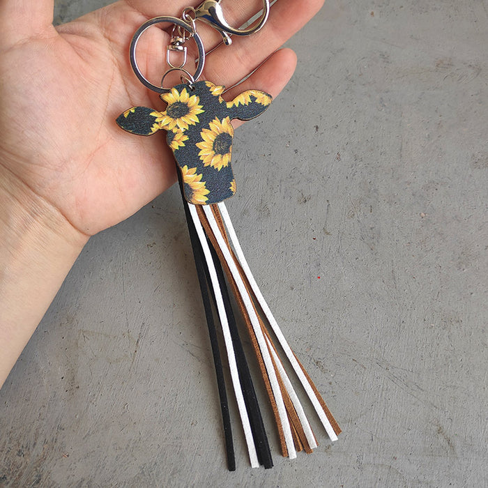 Wholesale 4th of July Independence Day Cactus Sunflower Alloy Wood Tassel Keychain MOQ≥2 JDC-KC-HeYi011