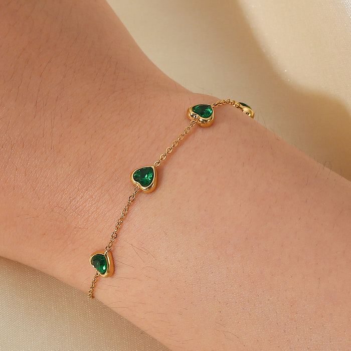 Wholesale Heart Shaped Green Zircon 14K Gold Stainless Steel Bracelet JDC-BT-JD109