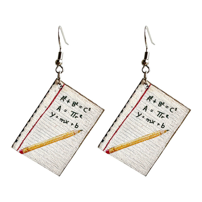 Wholesale Earrings Wooden Teacher's Day Gift Book Brush Printing 3pcs JDC-ES-Heyi031