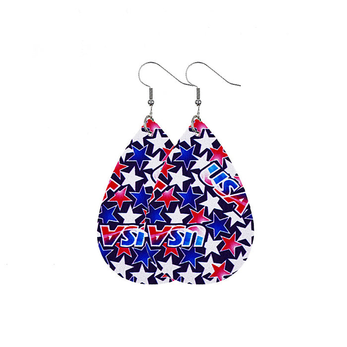 Wholesale 4th of July Independence Day Leather Earrings Flag Double Sided Printed Leather JDC-ES-Chengy021