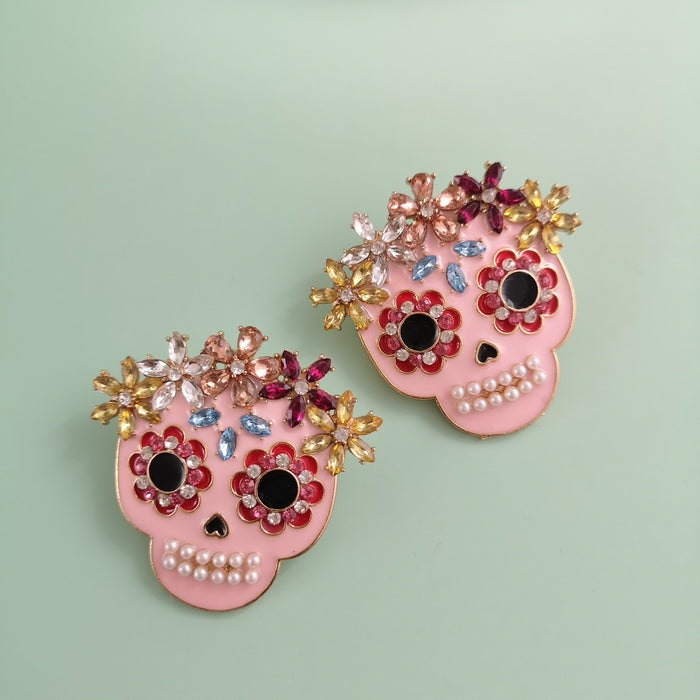 Wholesale Earrings Alloy Halloween Skull Diamond Ear Studs JDC-ES-JJ256