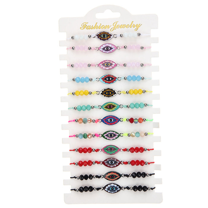 Wholesale Alloy Drip Oil Color Devil's Eye Crystal Braided Bracelet JDC-BT-ZheQ007