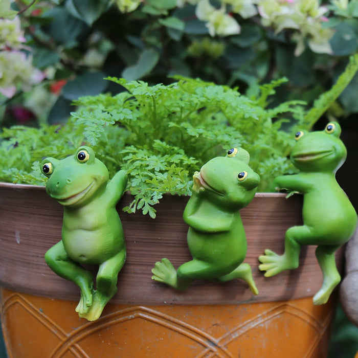 Wholesale Ornament Resin Bonsai Ornament Cartoon Small Animal Frog Hanging Basin MOQ≥2 JDC-OS-HongYu004