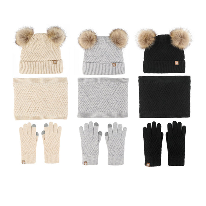 Wholesale Hat Acrylic Kids Winter Wool Warm Knitted Scarf Gloves 3pcs Set JDC-FH-HongX002