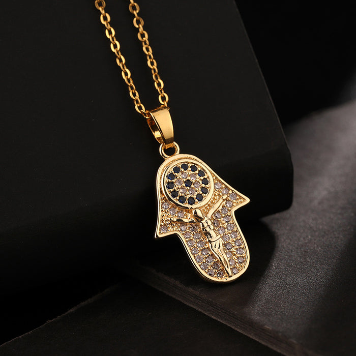 Wholesale Necklaces Copper Zircon Hand of Fatima Eye MOQ≥2 JDC-NE-ShangY016