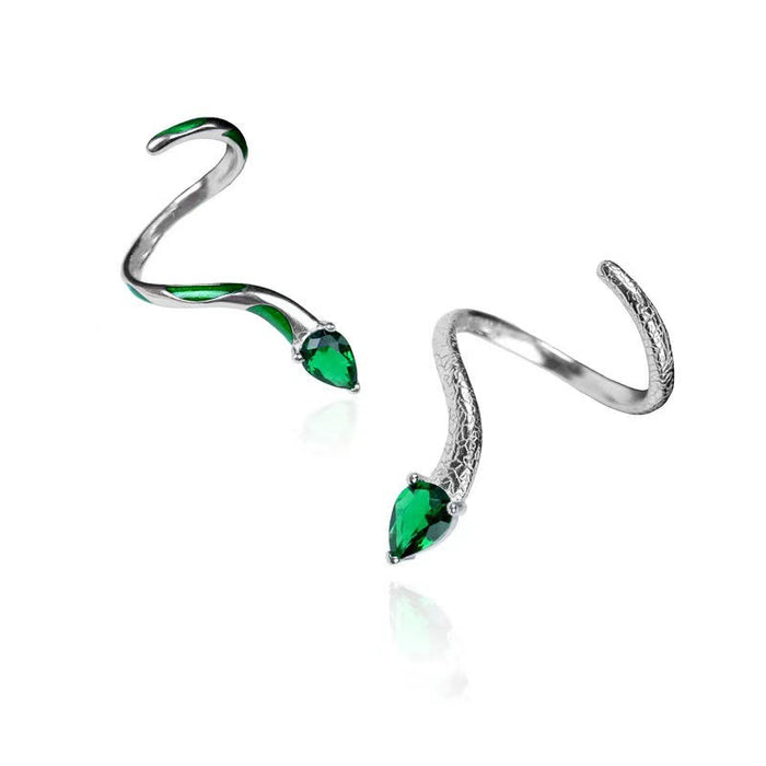 Wholesale Rings Alloy Slytherin Green Snake Knuckle Ring MOQ≥2 JDC-RS-TangX002