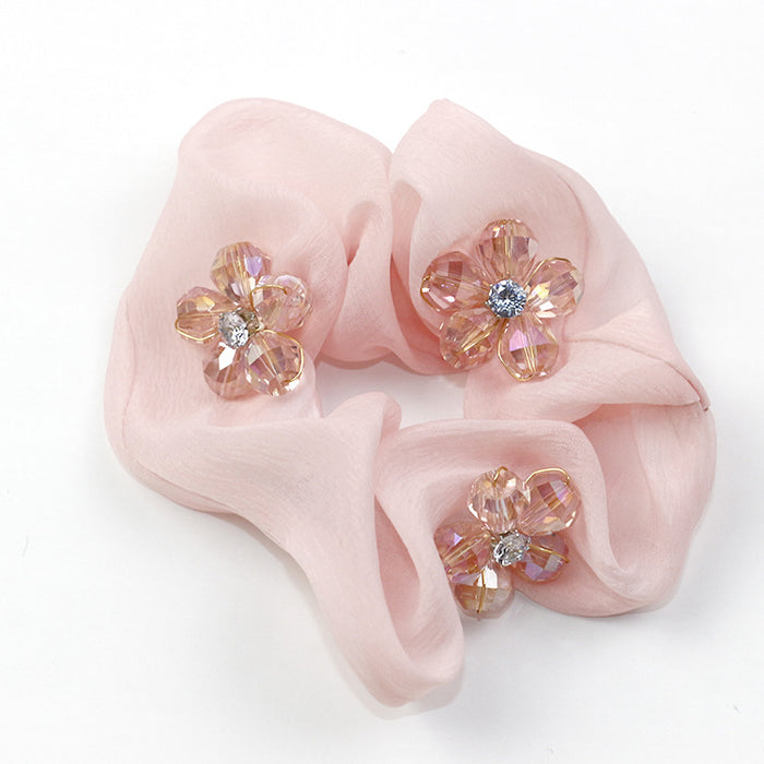 Wholesale Hair Scrunchies Gauze Premium Sense Beautiful Crystal Beads Flower JDC-HS-HMXS009