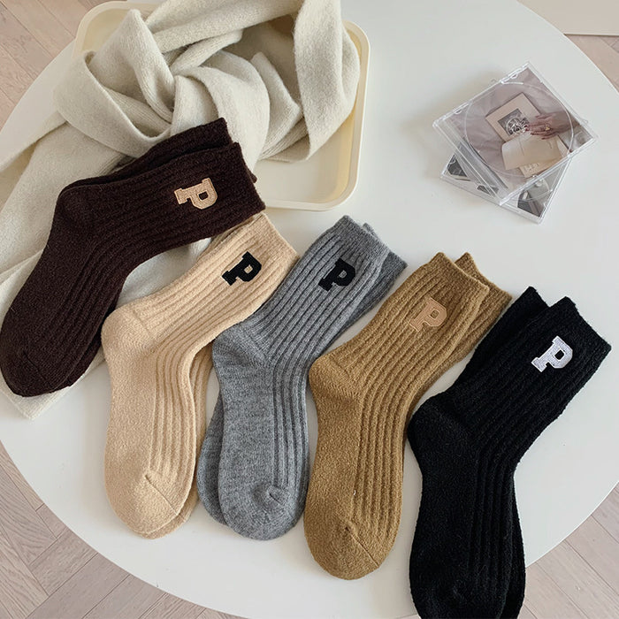 Wholesale Socks Wool Mid-Cylinder Warmth Thickened Letters JDC-SK-ChangShen006