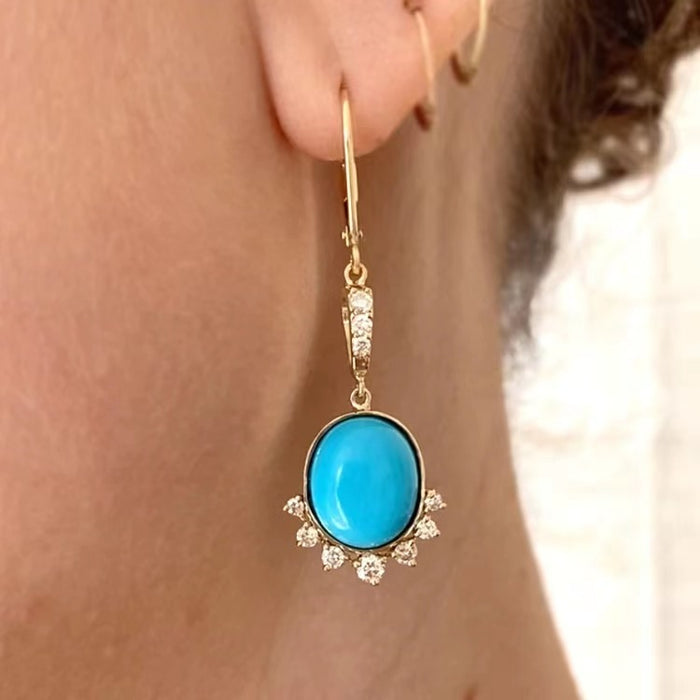 Wholesale Alloy Blue Turquoise Micro Set Zircon Earrings MOQ≥2 JDC-ES-LongR008