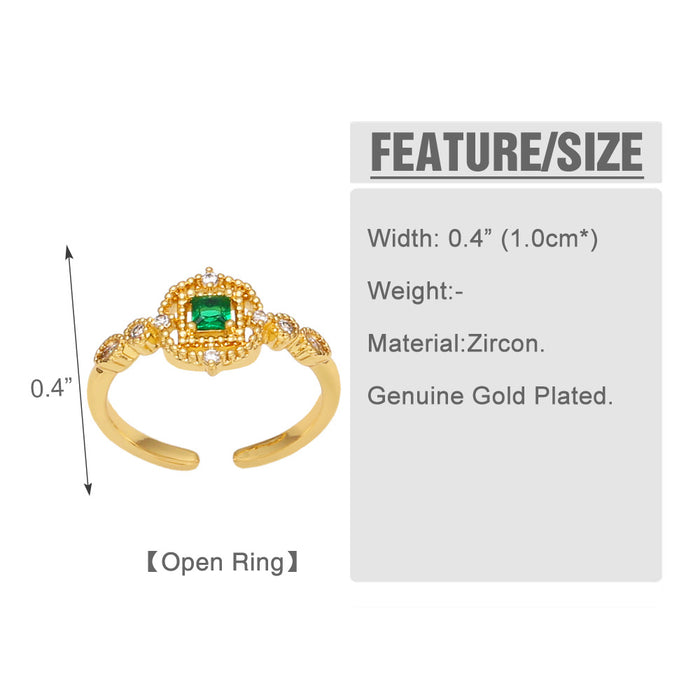 Wholesale Ring Copper Plated 18K Gold Zircon Emerald Adjustable JDC-PREMAS-RS-024