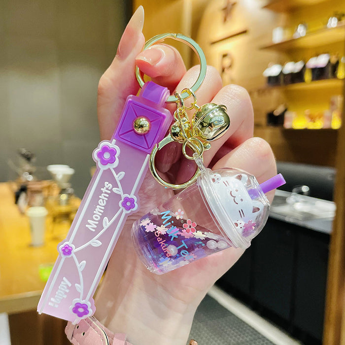 Jewelry WholesaleWholesale Cartoon Acrylic Floating Cherry Blossom Cat Milk Tea Cup Keychain JDC-KC-ManM019 Keychains 曼妙 %variant_option1% %variant_option2% %variant_option3%  Factory Price JoyasDeChina Joyas De China