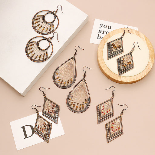 Jewelry WholesaleWholesale vintage teardrop shaped hand-woven Miyuki rice beads series earrings JDC-ES-HH004 Earrings 汉虹 %variant_option1% %variant_option2% %variant_option3%  Factory Price JoyasDeChina Joyas De China