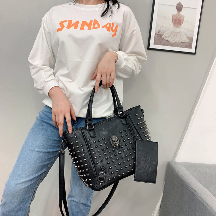 Wholesale Shoulder Bag PU Skull Rivet Portable Diagonal Cross MOQ≥3 JDC-SD-Shangj003