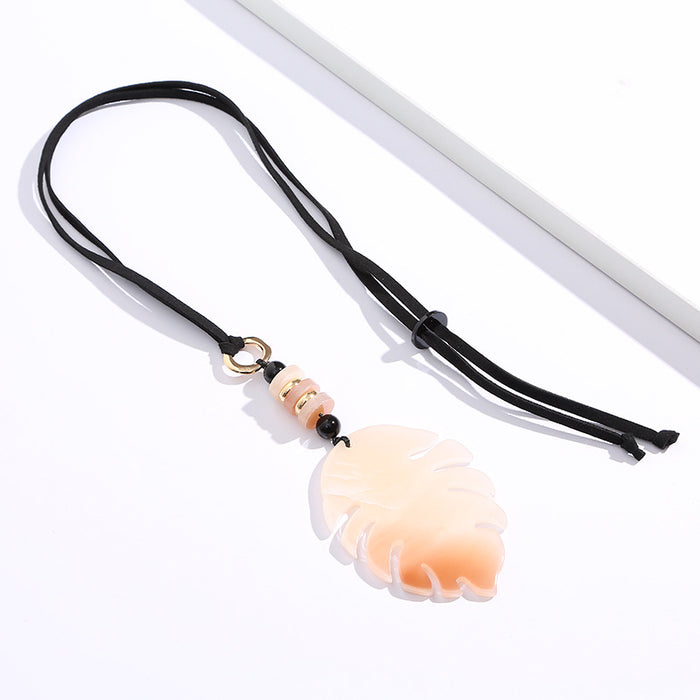 Wholesale sweater chain acrylic big leaf long necklace JDC-NE-yefen003