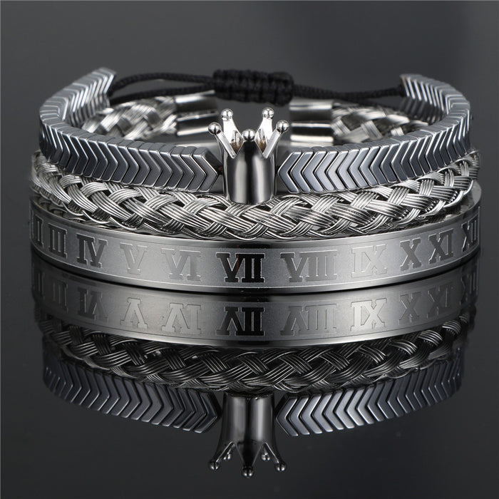 Wholesale Vintage Crown Braided Bracelet Roman Letter Stainless Steel JDC-BT-ZhuJ004