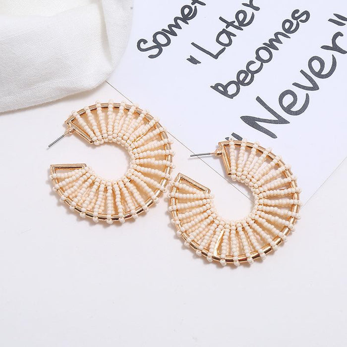 Wholesale Hollow Rice Bead C Shape Alloy Earrings MOQ≥3 JDC-ES-OuZhe003