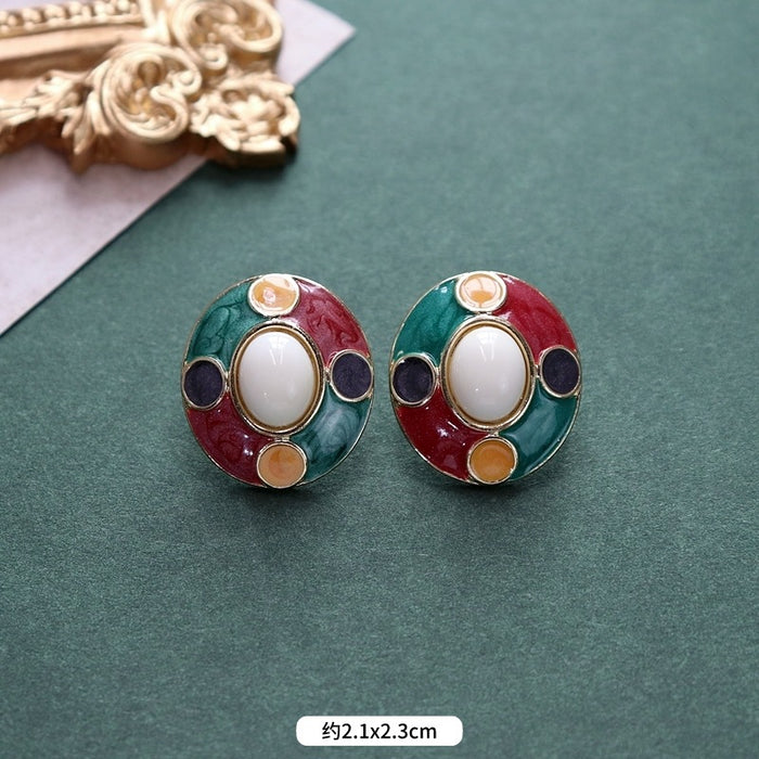 Wholesale Oil Painting Hong Kong Style Stud Earrings Women's Contrast Color JDC-ES-Luox005