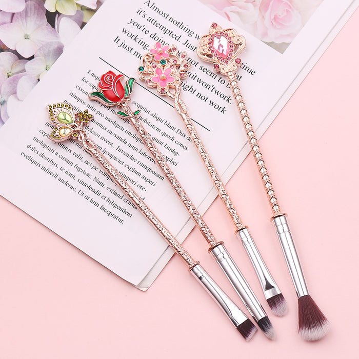 Wholesale Rose Flower Metal Manmade Fiber Makeup Brush Set (M) MOQ≥3 JDC-MB-GYu005