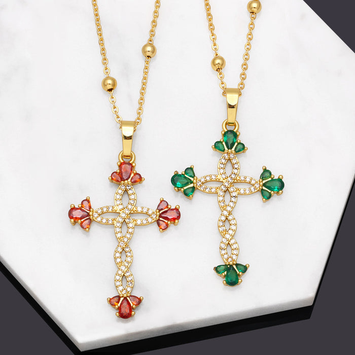 Wholesale Necklace Copper Plated 18K Gold Zircon Cross JDC-PREMAS-NE-022