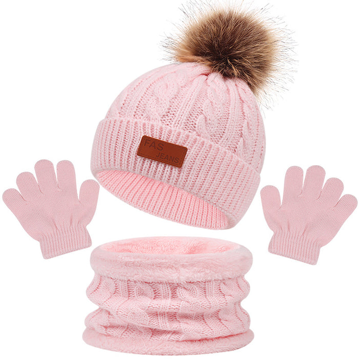 Wholesale Hat Acrylic Kids Fleece Warm Knitted Neck Gloves 3pcs Set JDC-FH-ShengS001