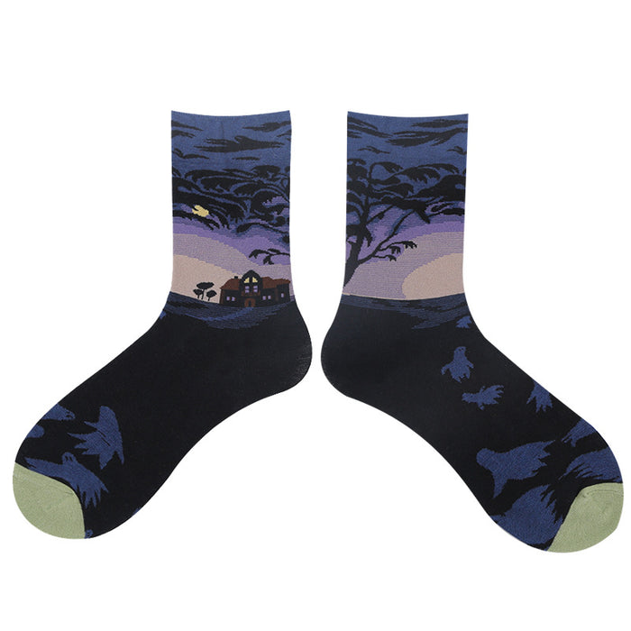 Wholesale literary abstract oil painting socks AB surface socks JDC-SK-XinH013