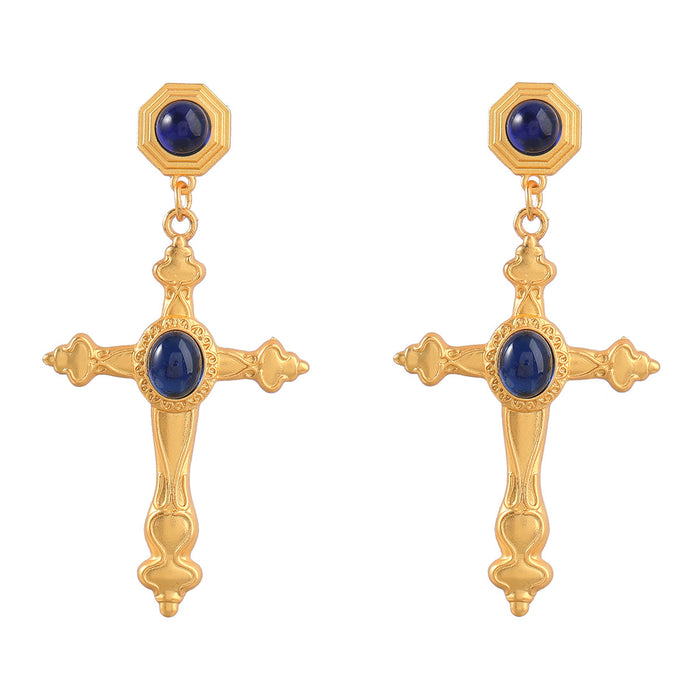 Wholesale Earrings Alloy Vintage Inlaid Resin Cross JDC-ES-JL1064