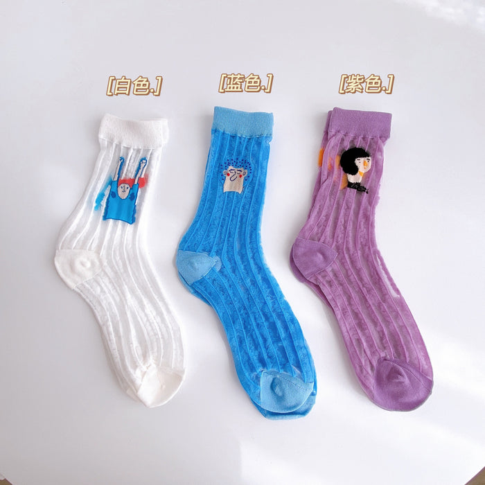 Wholesale AB surface glass silk socks thin cartoon breathable JDC-SK-XQQ002