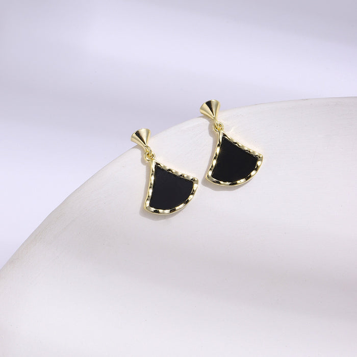 Wholesale Scalloped Black Acrylic Earrings Sterling Silver Stud Earrings JDC-ES-lianxin010