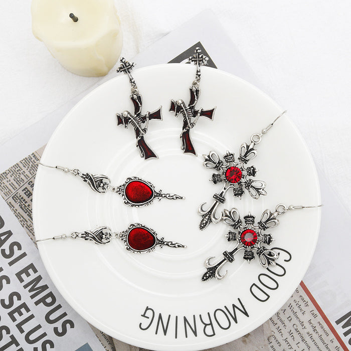 Wholesale Earrings Alloy Halloween Skull Bat Vintage Cross JDC-ES-Dsheng002