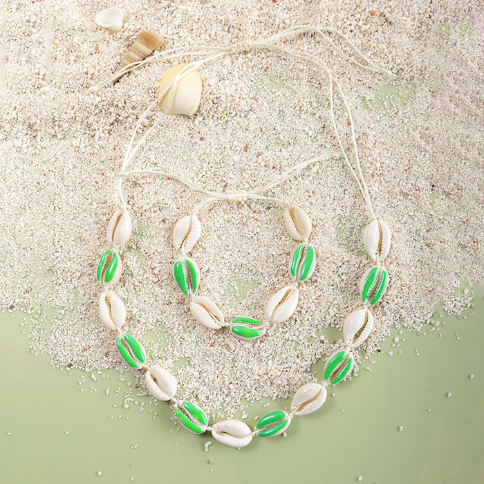 Wholesale Necklace Shell Adjustable Braided Bracelet Anklet Set MOQ≥6 JDC-NE-XLH005