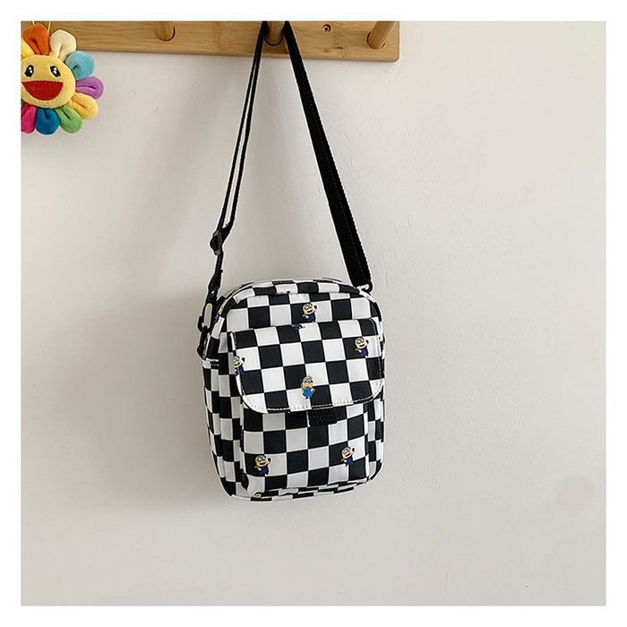 Wholesale Shoulder Canvas Bag Cute Student Plaid Colorblocking JDC-SD-KR057