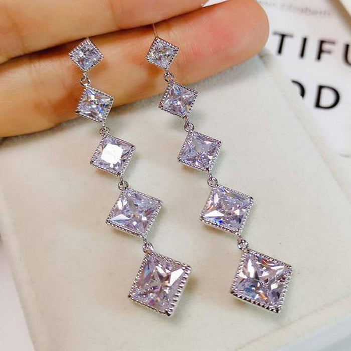 Wholesale Earrings Copper Simple Square Fringe Long Section MOQ≥2 JDC-ES-PREMCAOS012