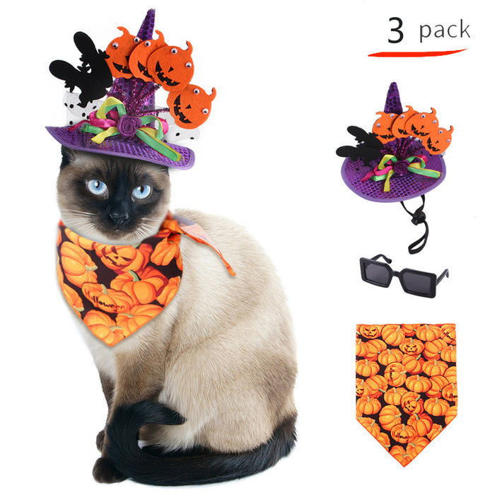 Wholesale Pet Decorations Hat Scarf Pumpkin Funny Headwear Set MOQ≥2 JDC-PD-Miaodi007