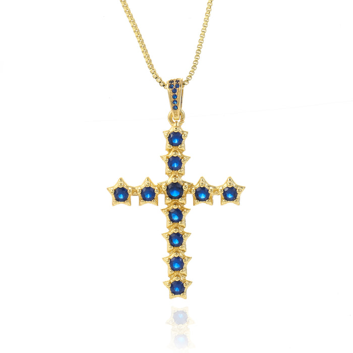 Wholesale Brass Zircon Star Cross Necklace MOQ≥2 JDC-NE-JingY002