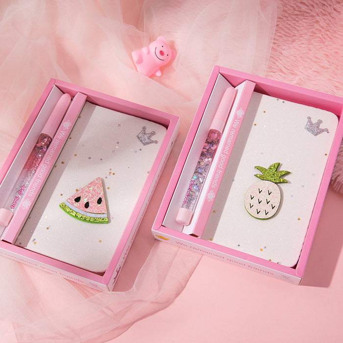 Wholesale Notebook Paper Cute Glitter Ballpoint Pen Gift Set MOQ≥2 JDC-NK-Qiniu009