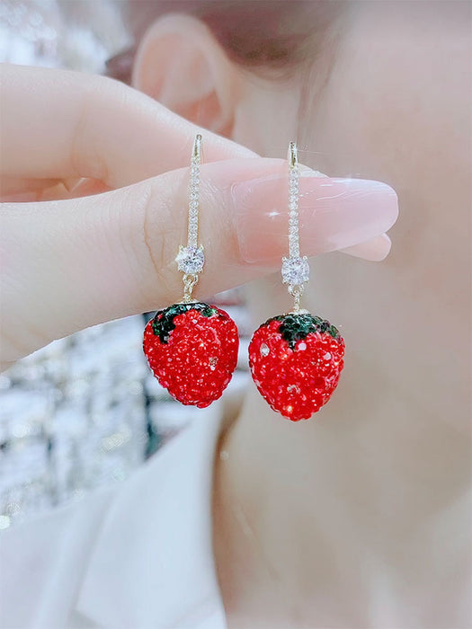 Wholesale cute strawberry earrings with diamonds small fresh JDC-ES-kait009