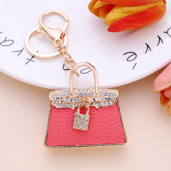 Wholesale Leather Rhinestone Bag Shape Alloy Keychain MOQ≥2 JDC-KC-ChaoK027