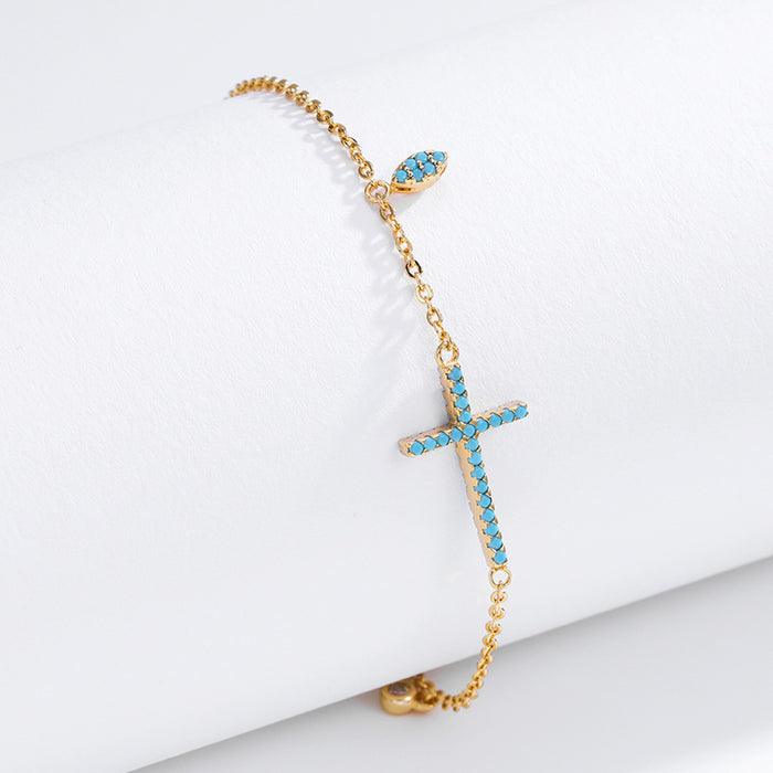 Wholesale Copper Gold Plated Zircon Cross Bracelet JDC-BT-KenJ007